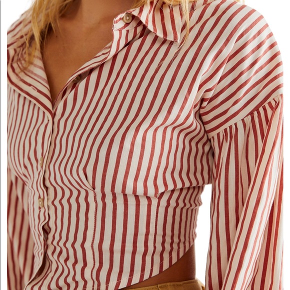 Free People Ophelia Corset Buttondown Red Rust - Picture 4 of 8